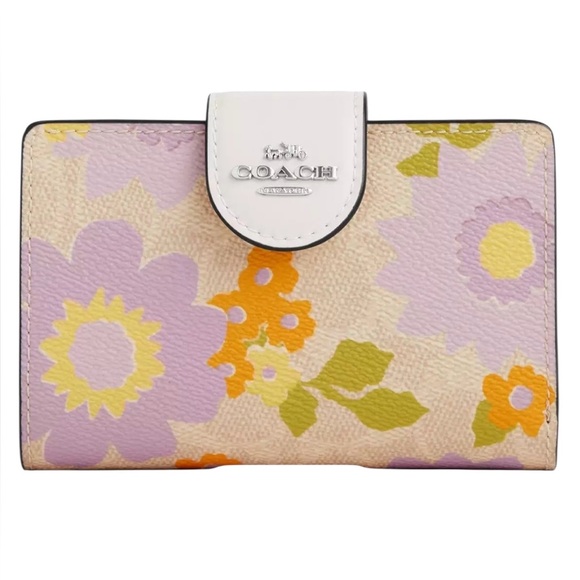 Coach Handbags - Coach Medium Corner Zip Purple and Yellow Floral Wallet NWT